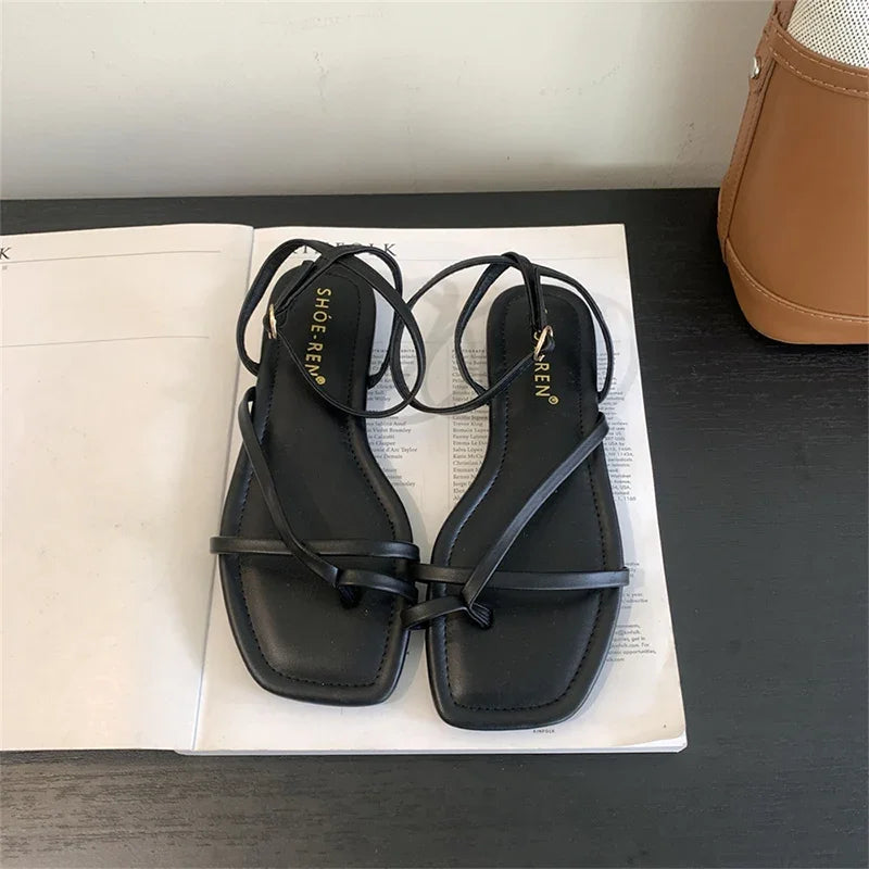 Gladiator Elegant Narrow Band Clip Toe Shoes Comfort Flats Beach Sandalias