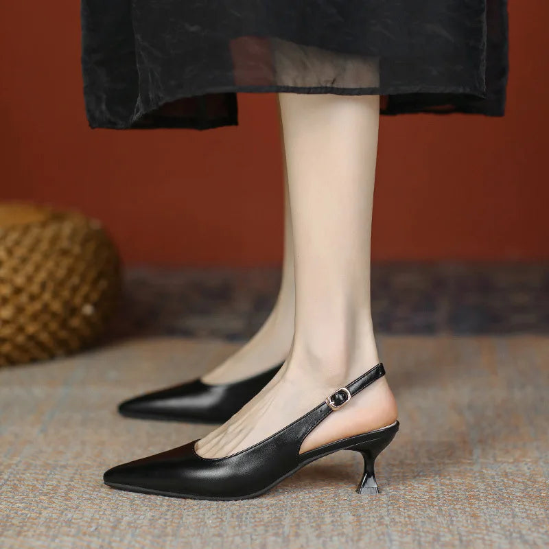 Shoes Slip On Black Pointed Toe Slingbacks Pumps Wedding Shoes Low Heels Dress