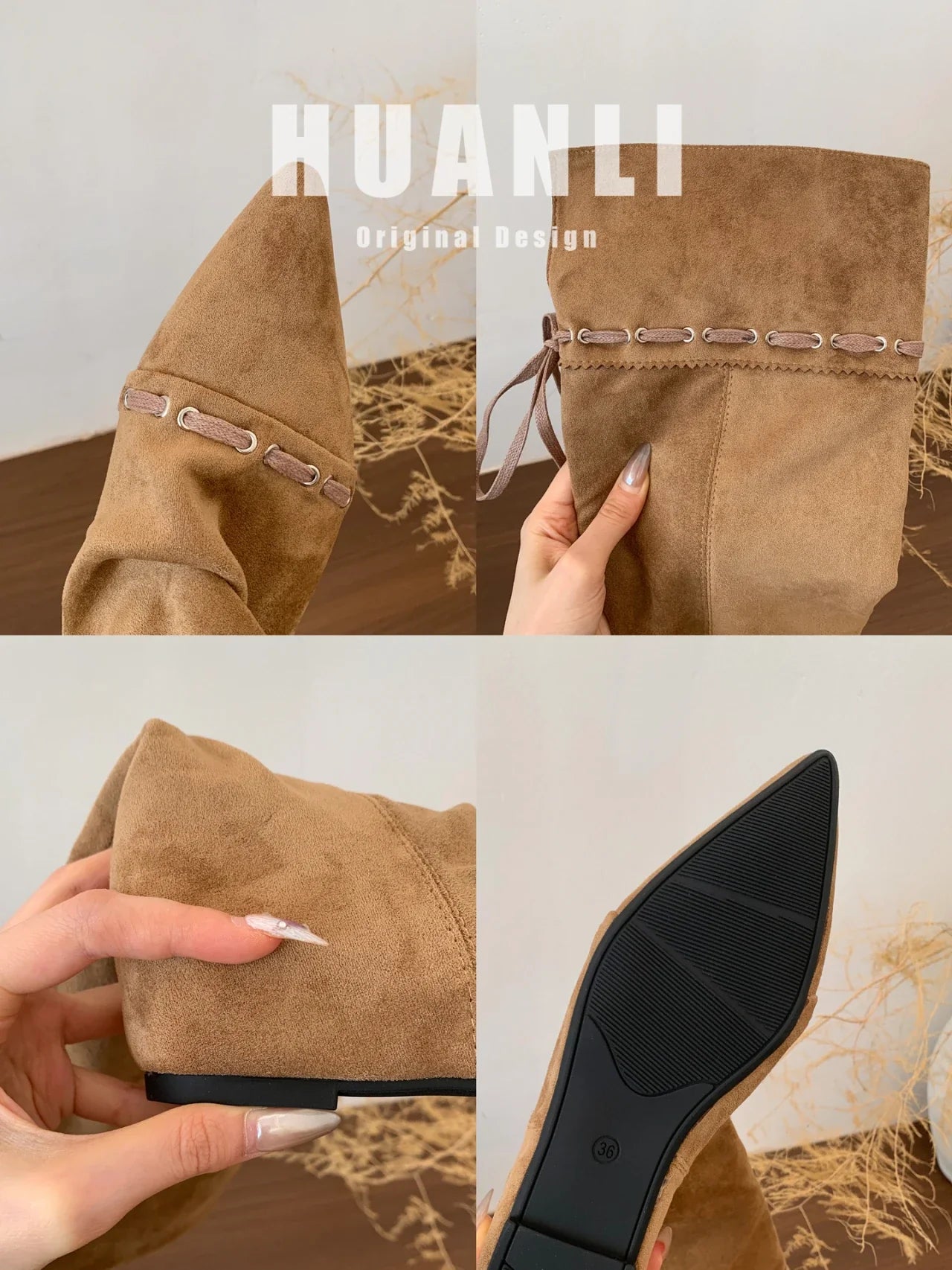Knee High Boots Pointed Toe Flats Shoes Suede Chelsea Boots Walking Mujer Botas