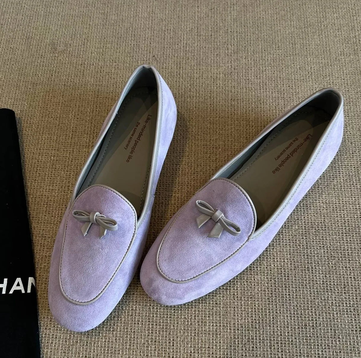 Suede Loafers shoes with Genuine Leather Bow Decoration Flat Shoes Comfortable Shallow Mouth Shoes