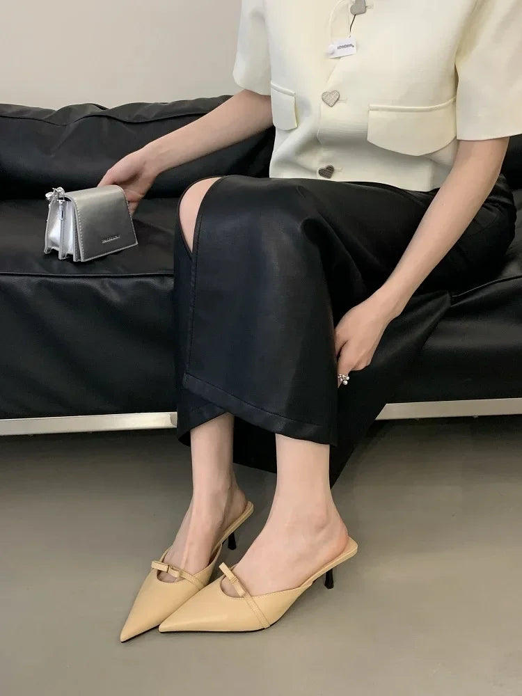 Design Style Butterfly-knot Woman Slippers Low Thin Heels Pointed Toe Shallow Mules Shoes