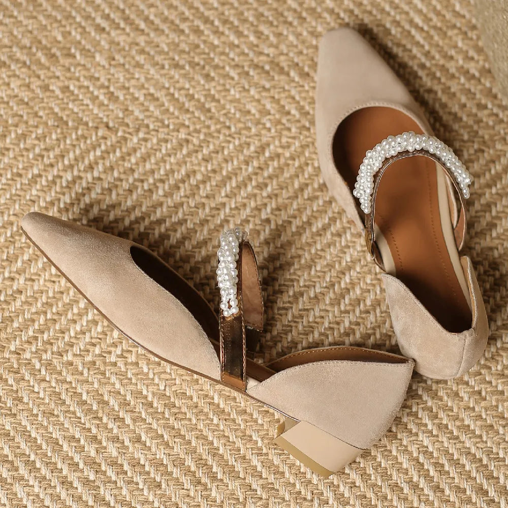 mary jane flats natural suede leather beading band pointed toe slip-on casual footwear daily shoes