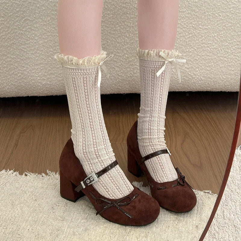 Thick Heel Mary Jane Shoes Rhinestone Buckle Strap Shoes Outdoor Elegant Dress Pumps
