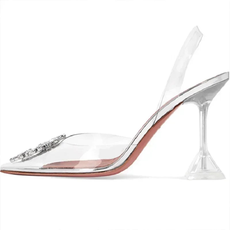 CRYSTAL Diamond PVC Transparent High Heels Pointed Toe Elegant Banquet Prom