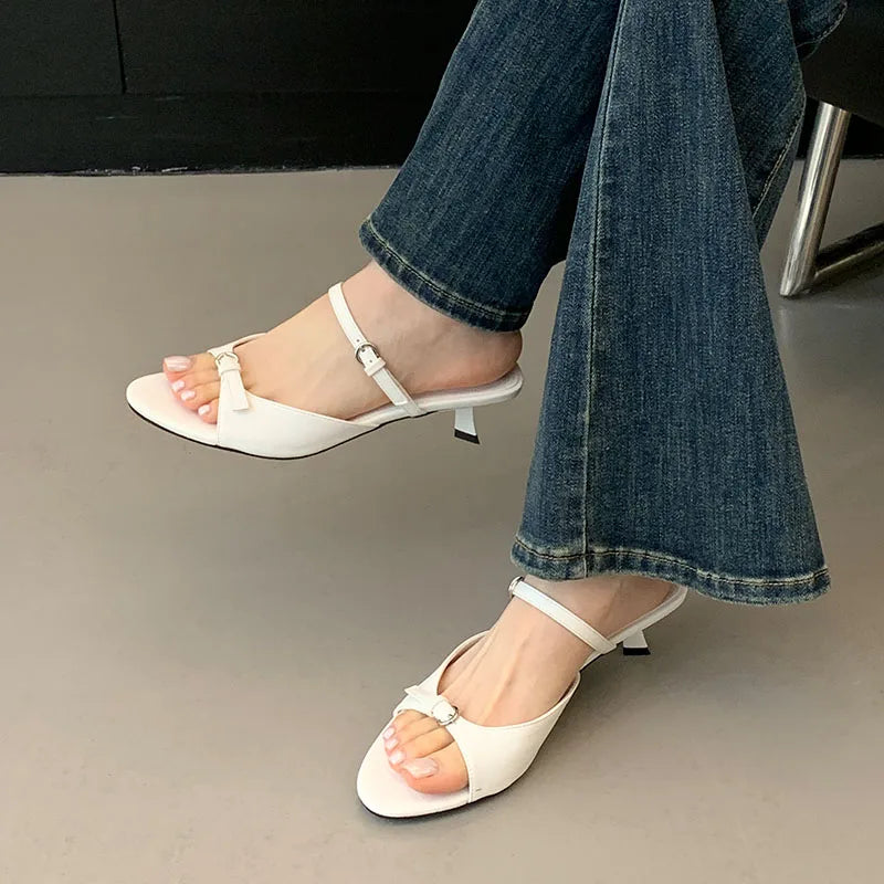 Shallow Elegant Low Heel Pumps Shoes Casual Slides Footwear Slip On Heeled Sandals Shoes