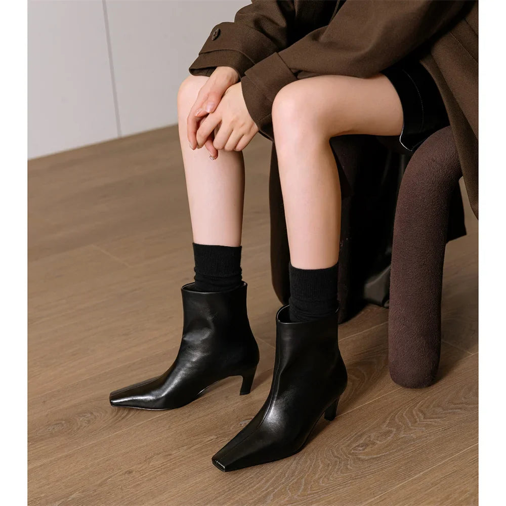 Stone Pattern Leather High Heels Short Shoes Office Lady Party Dancing Shoes Ankle Boots