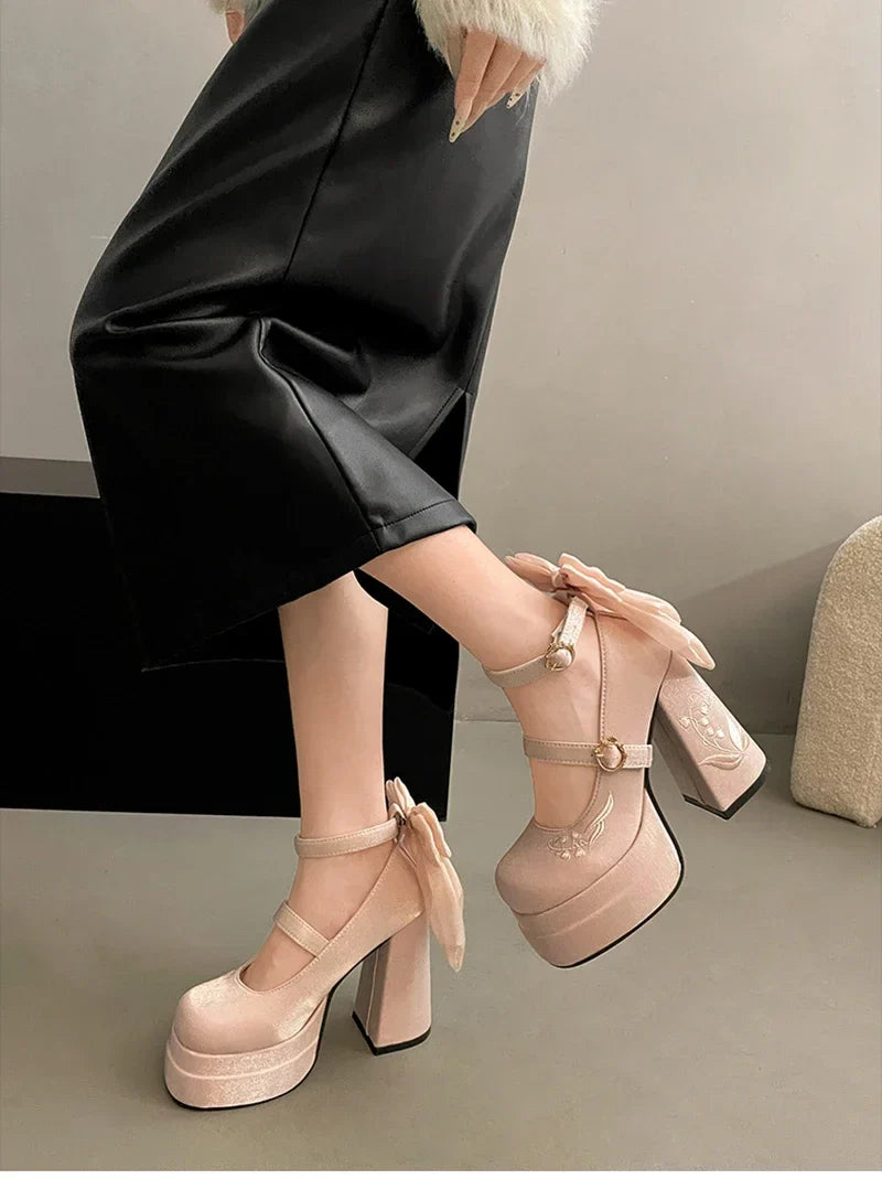 Night Club Platform Lolita Pumps Butterfly-knot High Heel Shoes Stripper Party Shoes