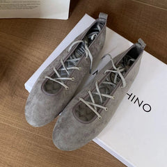 Cross Tied Round Toe Flat Shoes Retro Comfort Shallow Ballet Style Elegant Mary Jane Shoes