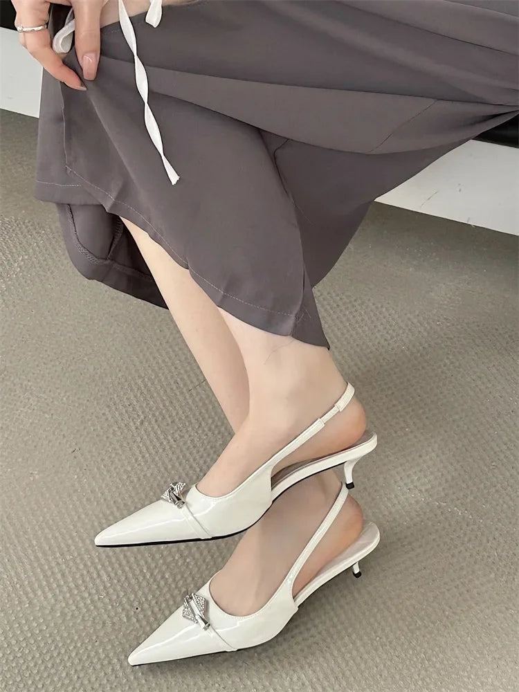 Crystal Diamond Pointed Toe Thin Low Heels Wedding Party Dress Sandals Shoes Zapatos De Mujer