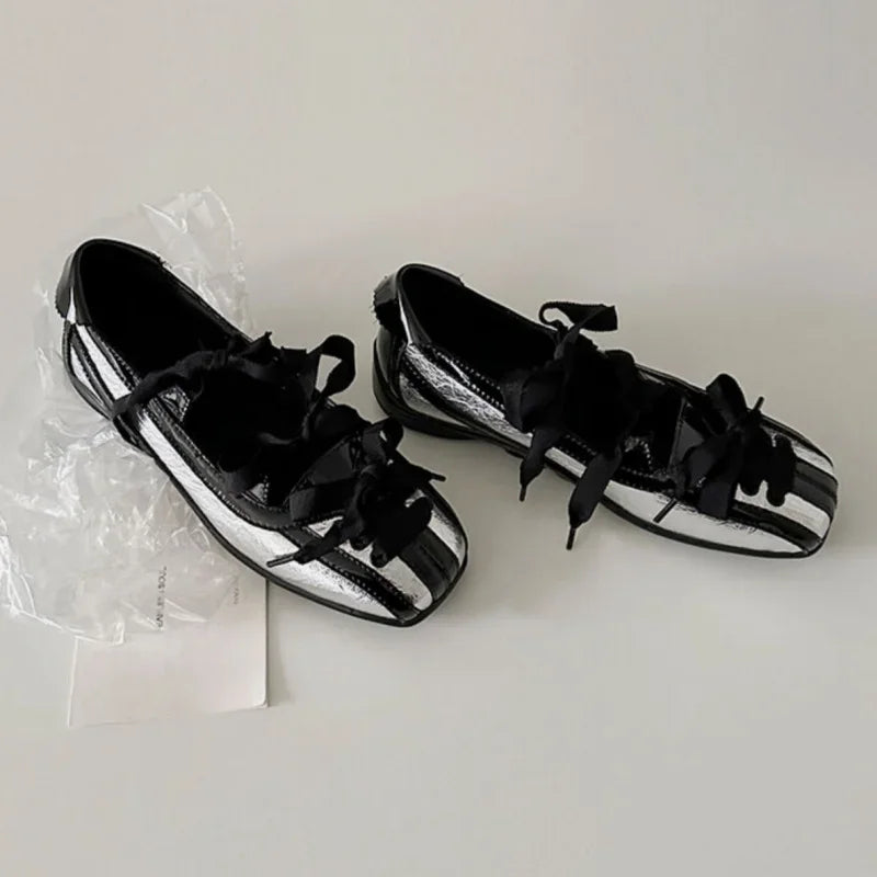 Style Color Block Flats Mary Jane Square Toe Bow Sweet Shoes Casual Comfy Daily Dress Slip on Flats Shoes