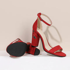 Ethnic Style Embroidered High-heel Sandals Ankle Strap Elegant Retro Open Toe Wedding Shoes 34-45