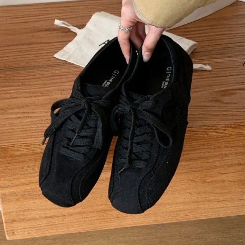 Suede Retro Lace Up Casual Flat Shoes Comfort Shallow Footwear Brown Brand Ballet Sneakers
