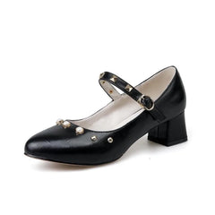 Big Size Shoes Woman Footwear Rivets Studs Large Size Dress PU TPR Med Rome Hoof Heels Rivets Studs Big Size Shoes