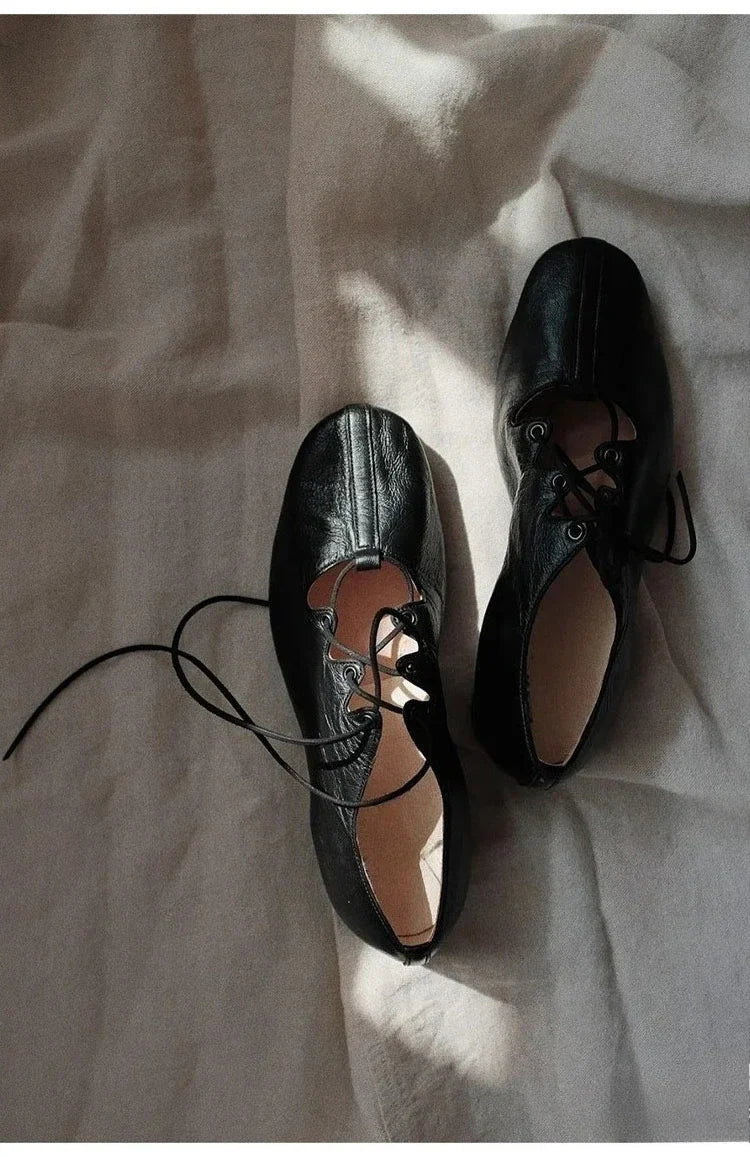 Ballet Shallow Flat Shoes Soft Commuting Retro Cross-laced Flat Mary Jane Shoes