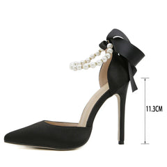 String Bead Buckle Strap Sandals Street Style Pointed Toe Thin High Heels Party