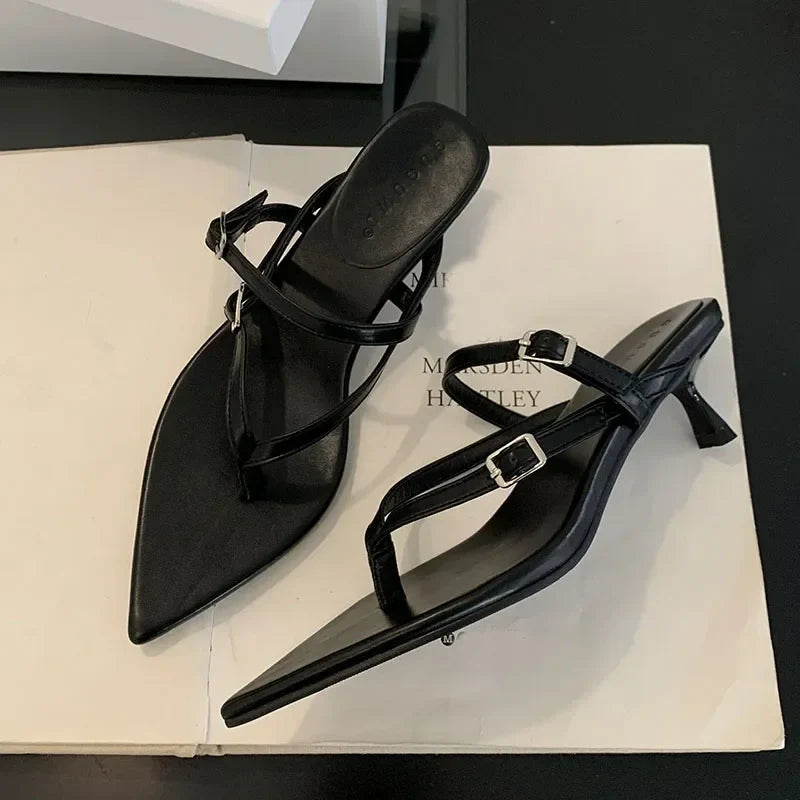Pointed Buckle Wedge Flip Flops Beach Dress Brand Mule Shoes Slippers
