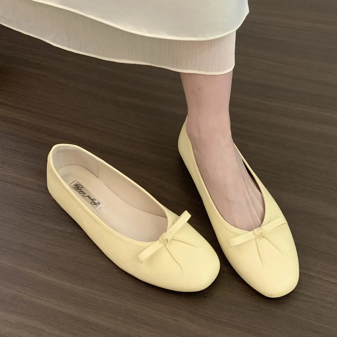 2026 Flat Shoes Round Toe Bow-knot Slip On Ballet Shoes Soft Flat Shoes Casual