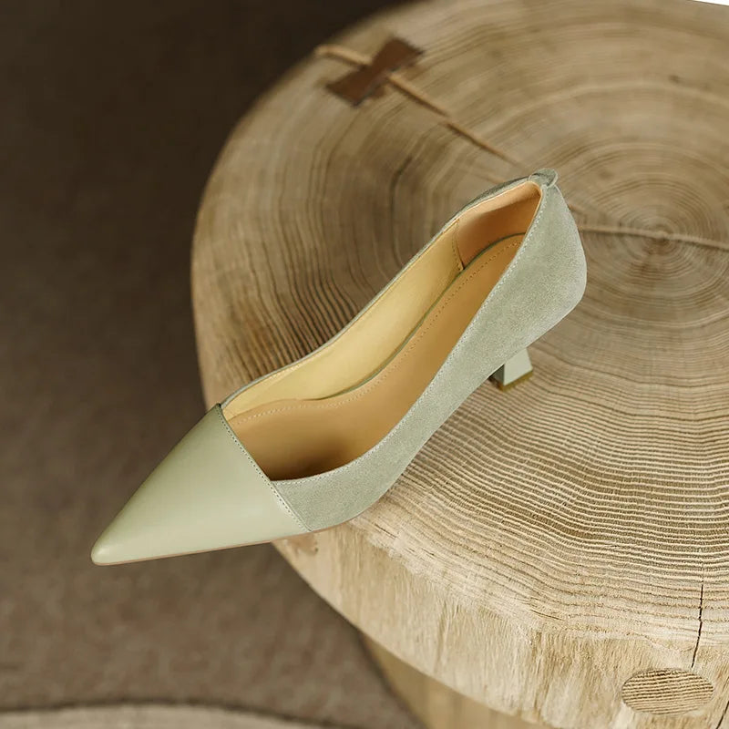 Splicing Shallow Mouth Single Shoes French Pointed Toe Temperament High Heels