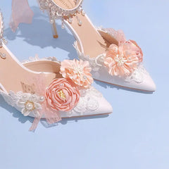 Lolita Brode Shoes Pearl Rhinestone Pink High Heels