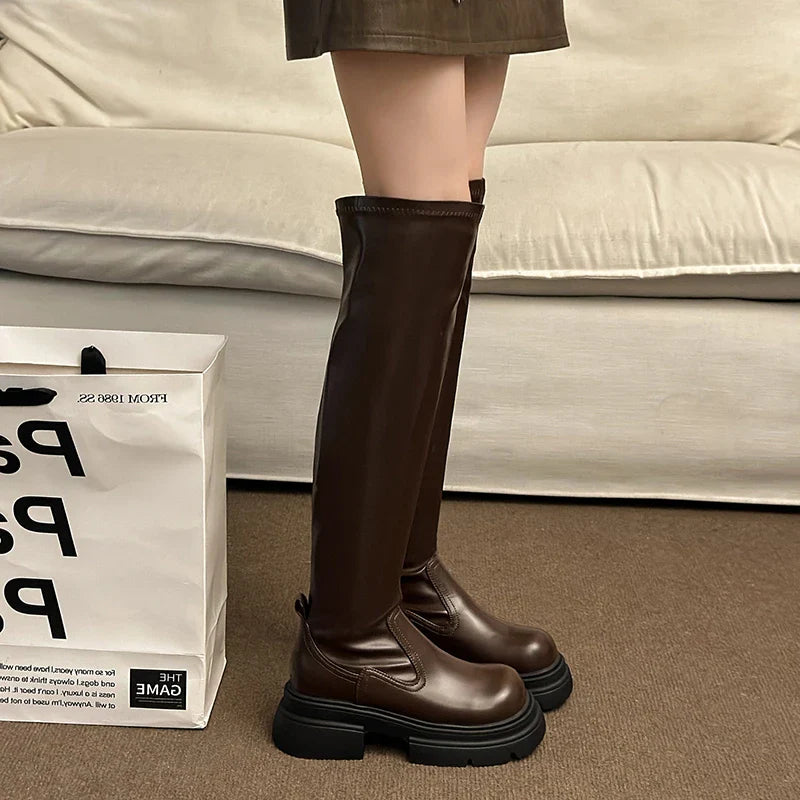 Vintage Over The Knee High Boots Slip On Long Booties Shoes