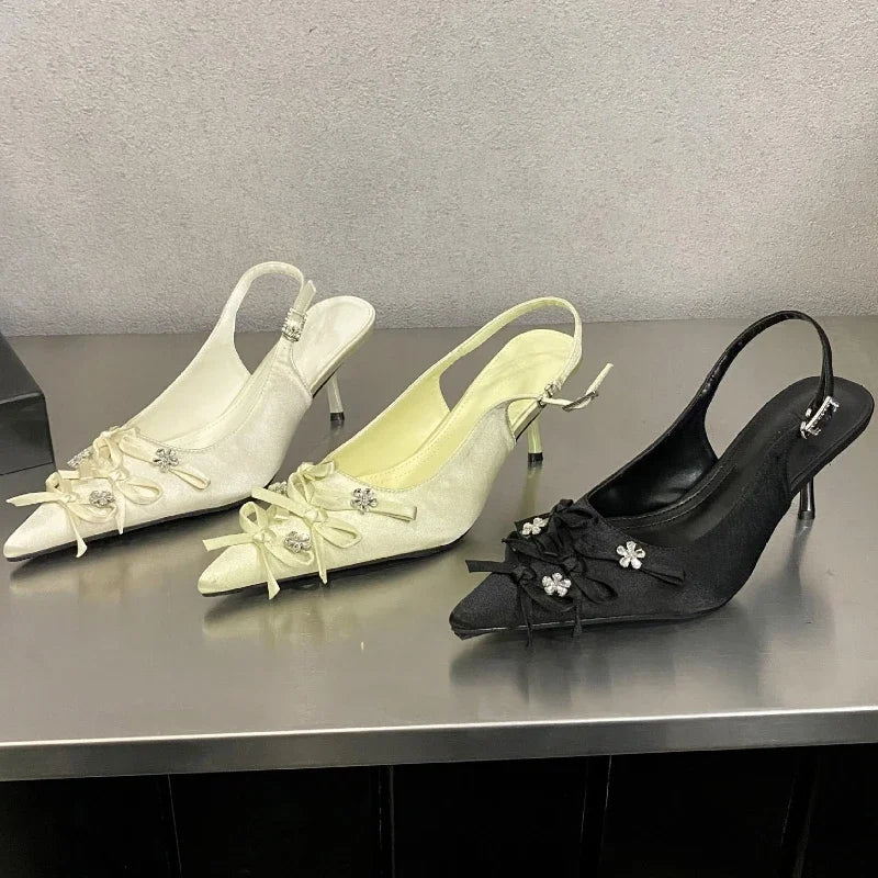 Pointed Toe Thin High Heels Butterfly-knot Elegant Slingback Sandals Party