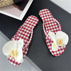 Design Flower Geometric Clip Toe Low Flat Heels Slippers Casual Flip Flops Party Shoes