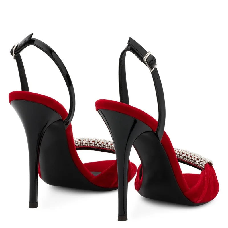 Suede Fine High Heels Open Toe Rhinestone Party Elegant Sandals Wedding Shoe Bride Sandalias Mujer