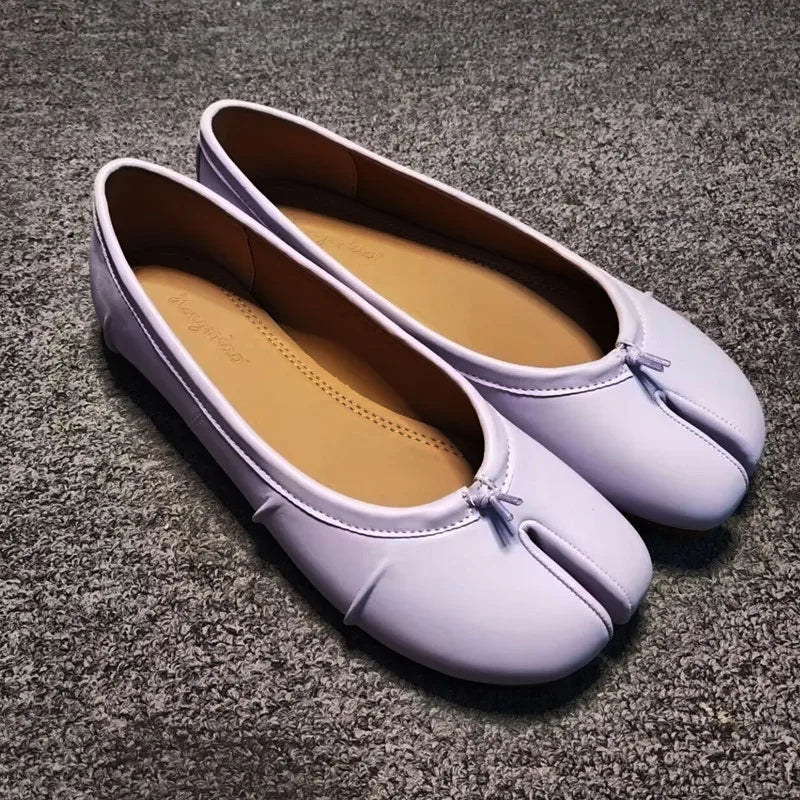 Split Toe Ballet Flats Tabi Shoes Casual Slip-on Loafers Pleated Leather Espadrilles Zapatillas Mujer