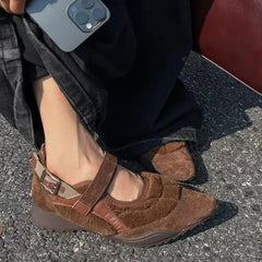 Casual Mary Jane Shoes Ins Style Pointed Toe Shallow Hook Loop Belt Buckle Street Sandals Brown/apricot Pumps