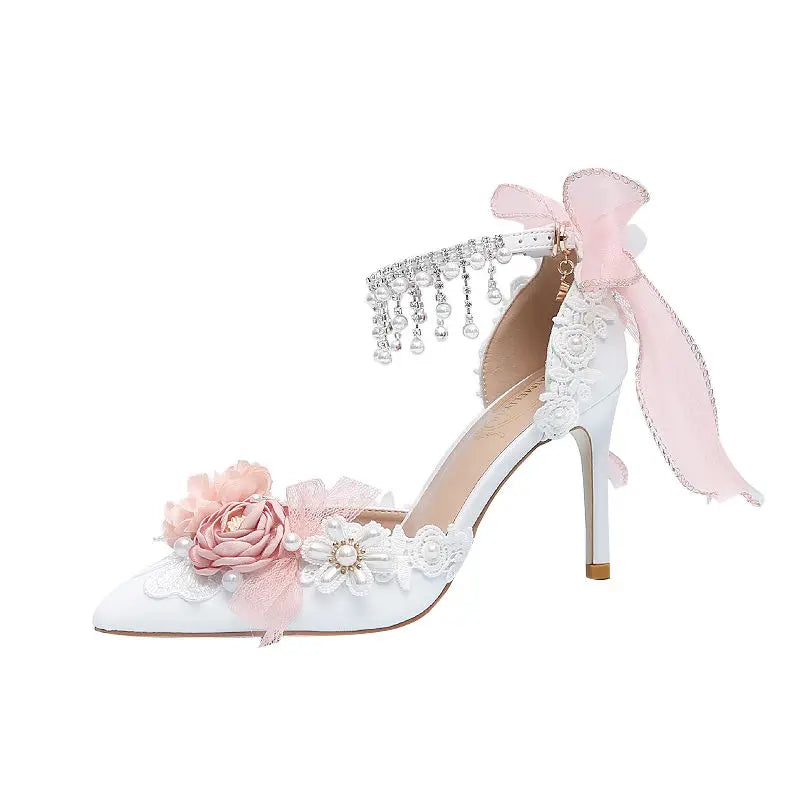 Lolita Brode Shoes Pearl Rhinestone Pink High Heels