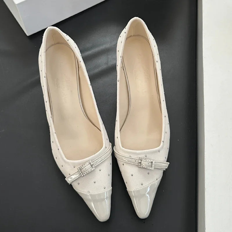 Pointed Toe Low Heel Shoes Belt Buckle Elegant Office Thin High Heels Shallow Pumps Zapatos De Mujer