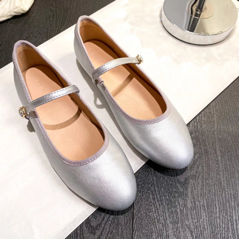 Shiny PU Leaather Flats Mary Janes Shoes Red Elegant Basic Pointed Toe Loafers Daily Casual Black Shoes