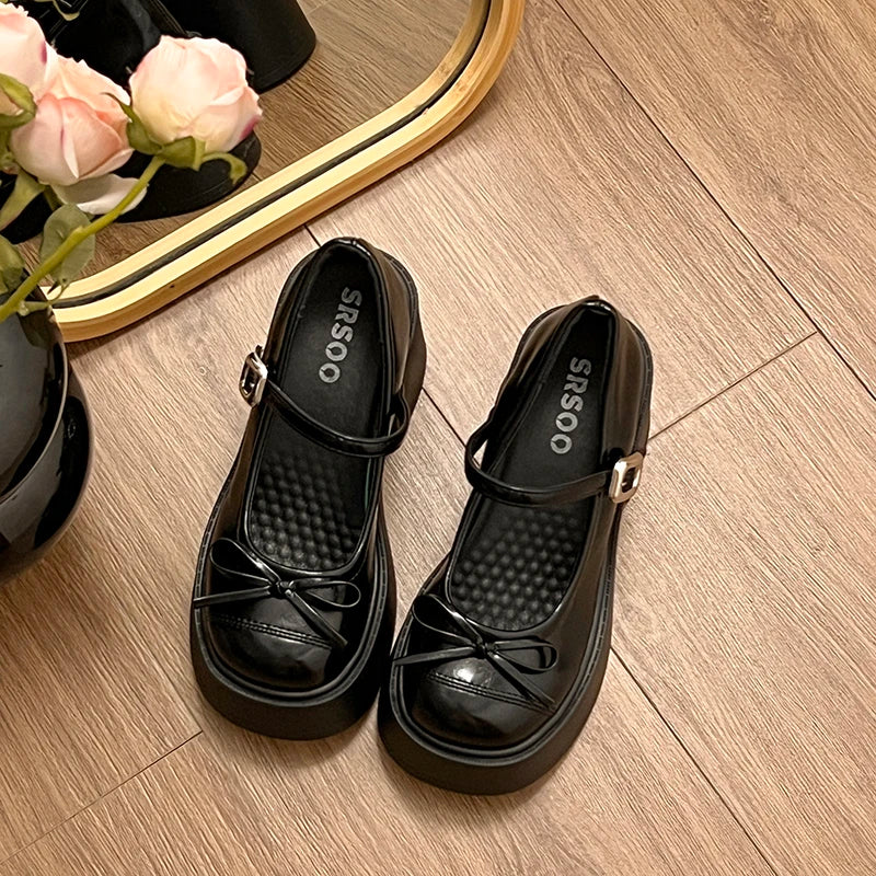 Platform Thick High Mary Jane Shoes Banquet Party Pumps Elegant Dress Leather Shoes