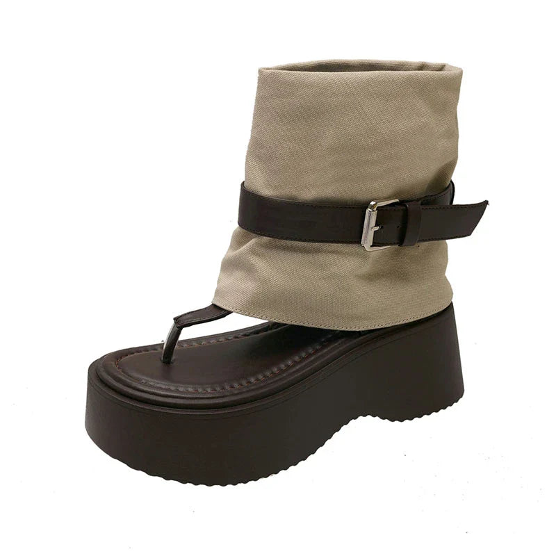 Platform Flats Ankle Boots Clip Toe Shoes Elegant Belt Buckle Sandalias Booties