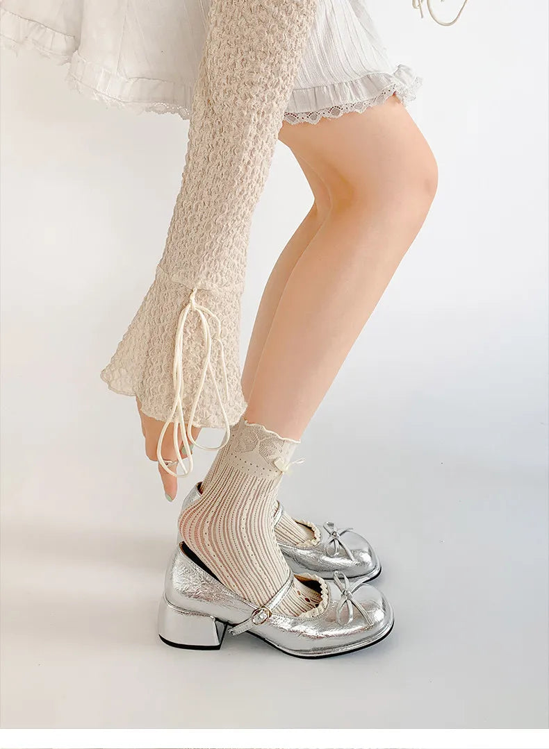 Thick Heel Mary Jane Shoes Concise Butterfly-knot Single Shoes Elegant Dress Leather Pumps