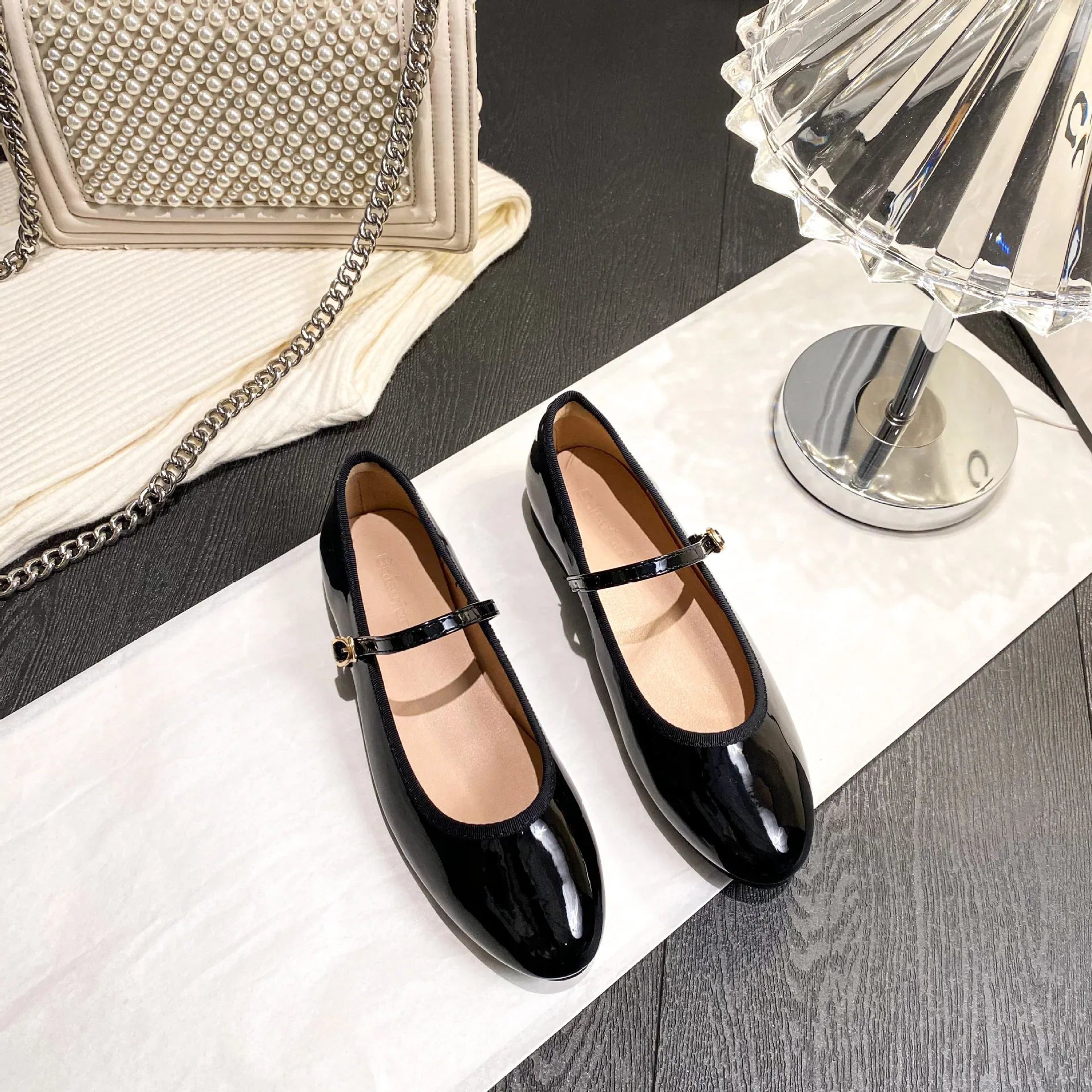 Shiny PU Leaather Flats Mary Janes Shoes Red Elegant Basic Pointed Toe Loafers Daily Casual Black Shoes