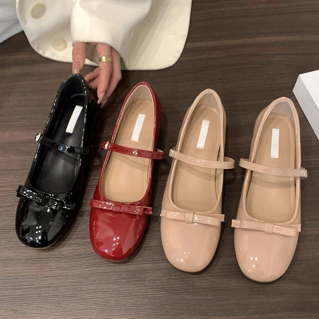 bouble bowtie flats japanned leather ballerina shoes height increasing bowknot ankle strap loafers slip on wedges