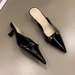 Pointed Toe Shoes Leather Shallow Mouth Comfortable Casual High Heel Sandals Slippers35-40