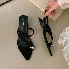Metal Wedges Slippers Shoes Flip flops Footwear Pointed Toe Heeled Slippers Pumps Slides Shoes