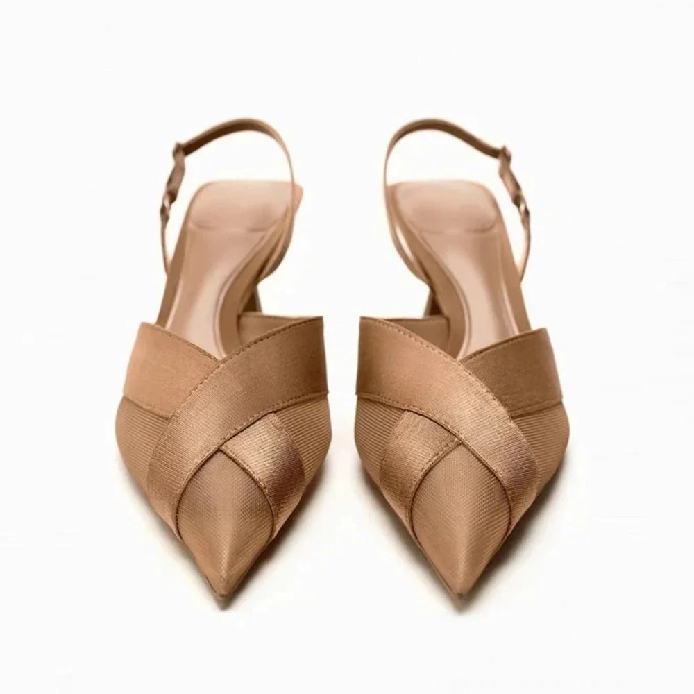 Cross Upper Pumps Slingbacks Point Head Spike Kitten Heels Sandals