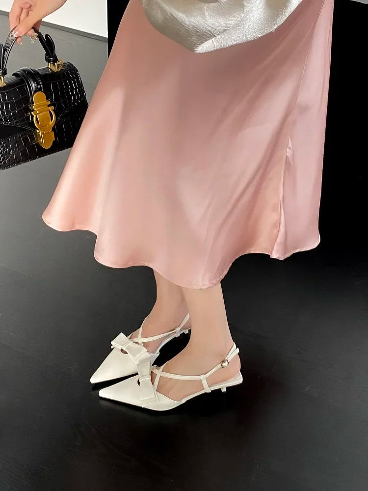 Butterfly-knot Buckle Strap Pumps Woman Elegant Pointed Toe Thin Low Heels