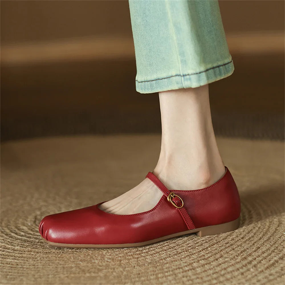 Womens Casual Flats Shoes Genuine Leather Mary Janle Shoes Moccasins Walking Lofers Shoess Retro Flats