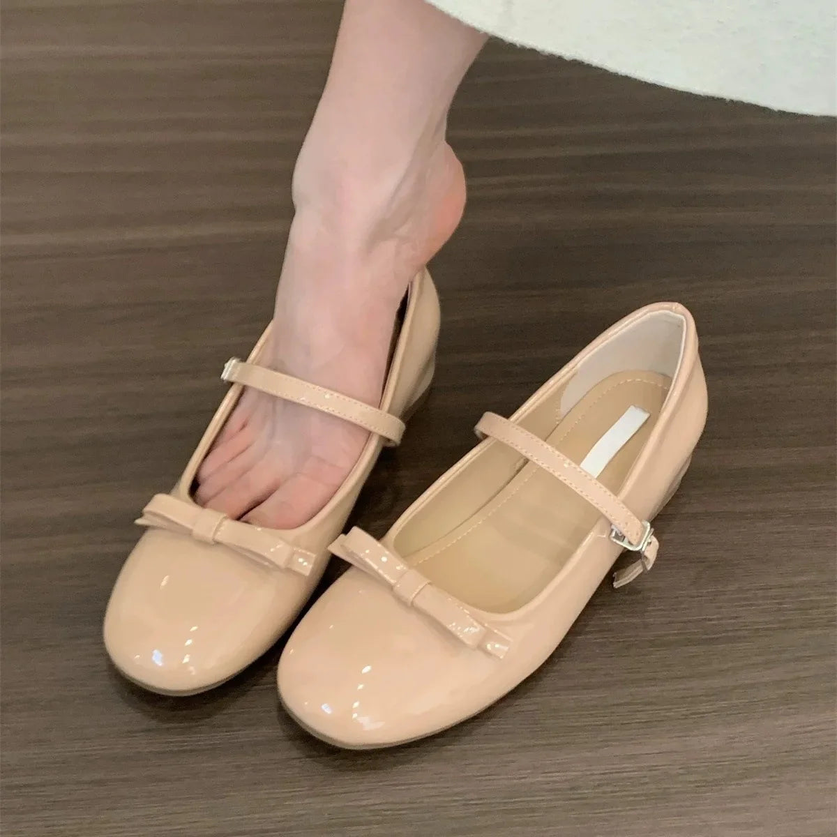 bouble bowtie flats japanned leather ballerina shoes height increasing bowknot ankle strap loafers slip on wedges