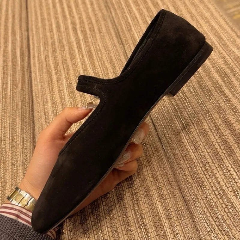 Shallow Casual Soft Mary Jane Shoes Retro Black Square Toe Outdoor Dress Ballet Flats Brand Footwear