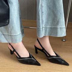 Pointed Toe Mules Pump Zip Design Slingbacks High Heels Footwear Elegant Brand Shoes