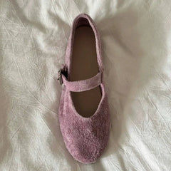 Leather Mary Janes Flats Shoes Cow Suede Buckle Strap Ballet Flats Shoes Shallow Soft Casual Loafers
