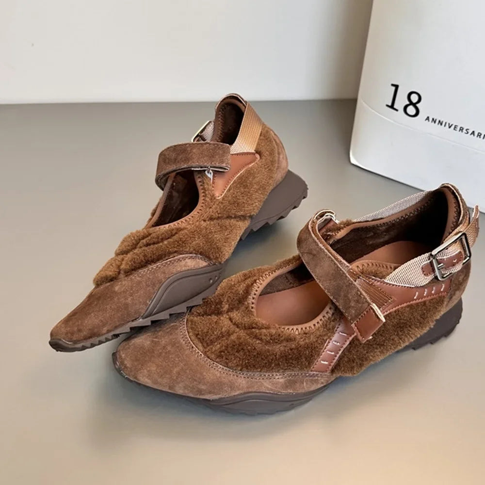 Casual Mary Jane Shoes Ins Style Pointed Toe Shallow Hook Loop Belt Buckle Street Sandals Brown/apricot Pumps