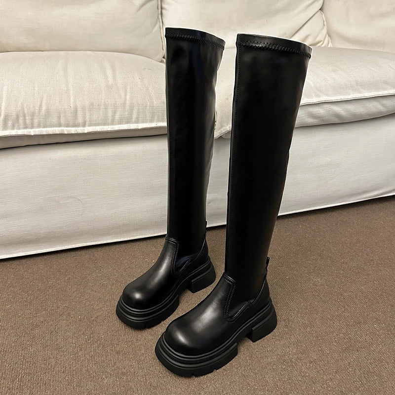 Vintage Over The Knee High Boots Slip On Long Booties Shoes
