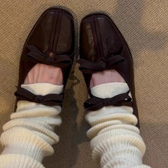Genuine Leather Bow Decorated Ballet Shoes Mary Jane Style Flat Shoes Outdoor Casual Shallow Mouth Loafers Shoes Fashion