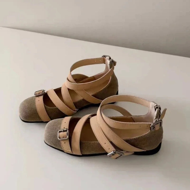 Design Round Toe Ballet Flats Ins Style Buckle Belt Ballerina Shoes Light Comfortable Leisure Girls Footwear